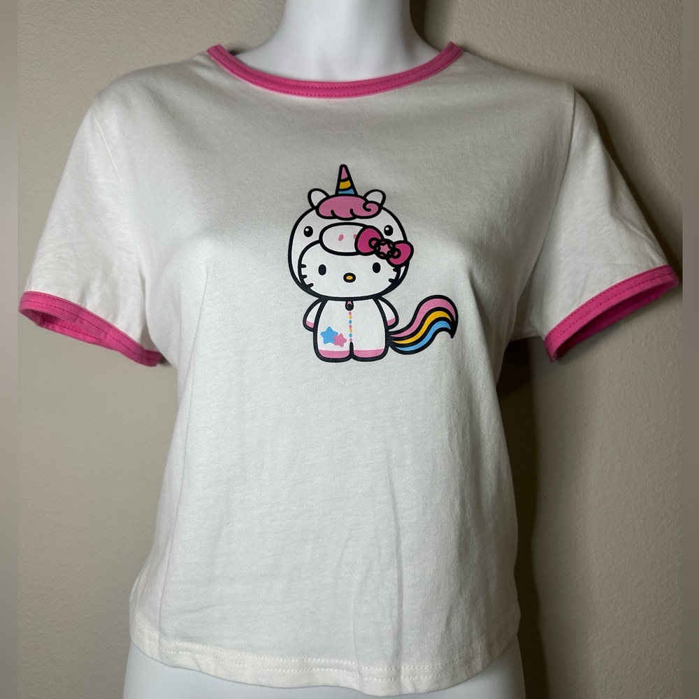 Hello Kitty SHEIN Unicorn White & Pink Ringer T Shirt Size Large